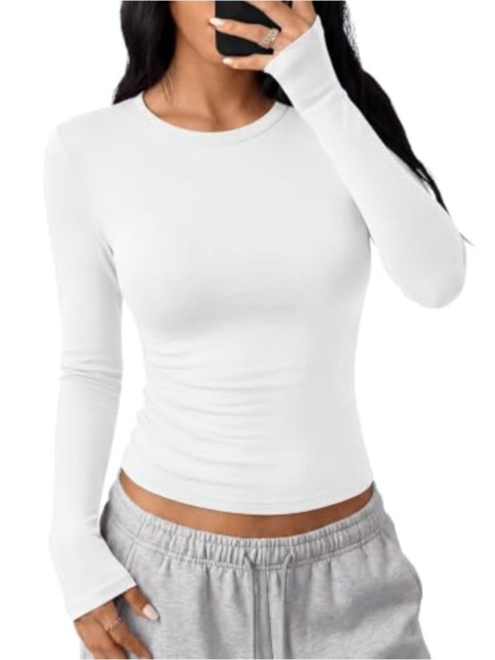 Women's Cotton Long Sleeve Crew Neck Fitted T-Shirt Basic Top